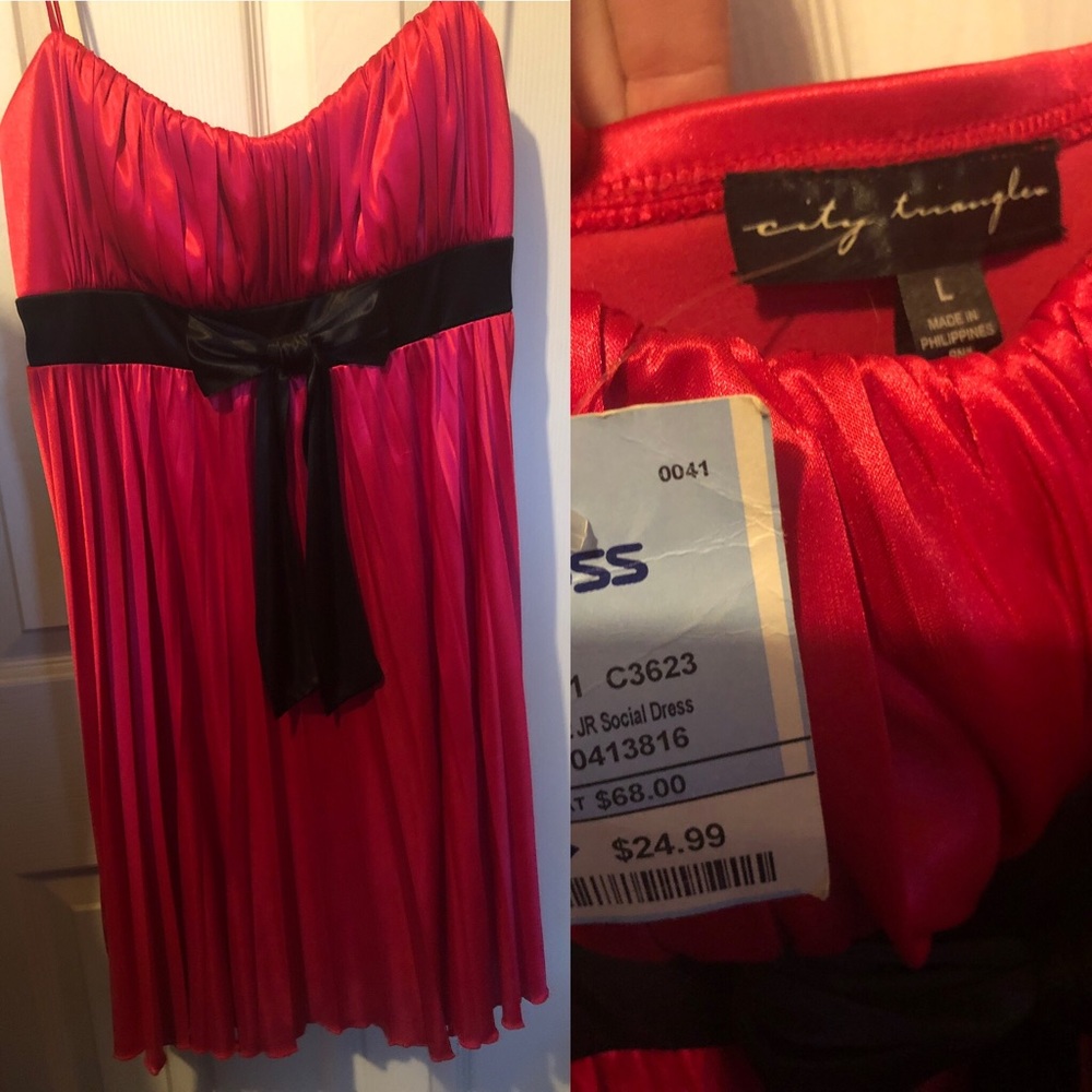 Pink dress with a black bow!